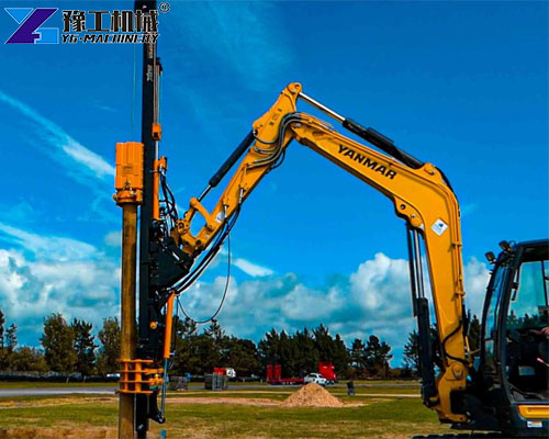 excavator pile driver equipment driving steel piles