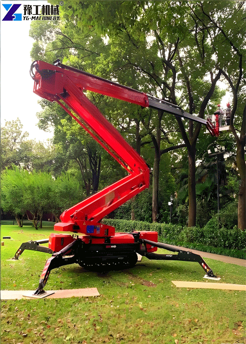 spider aerial platform working on city roadside tree pruning