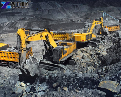 large hydraulic excavator working in open pit mining site