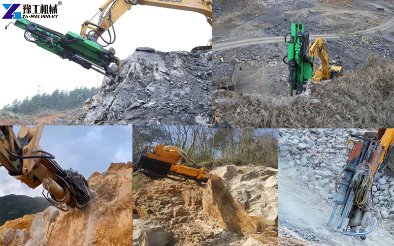 Integrated rock drilling and splitting machine performing drilling operations at different angles