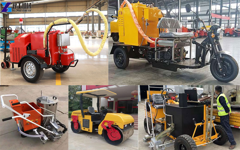 Road construction and maintenance equipment for road marking, crack sealing, and pavement compaction