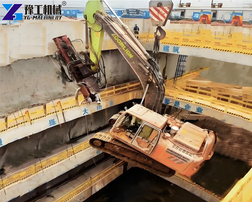 rock drilling and splitting machine lifted into tunnel